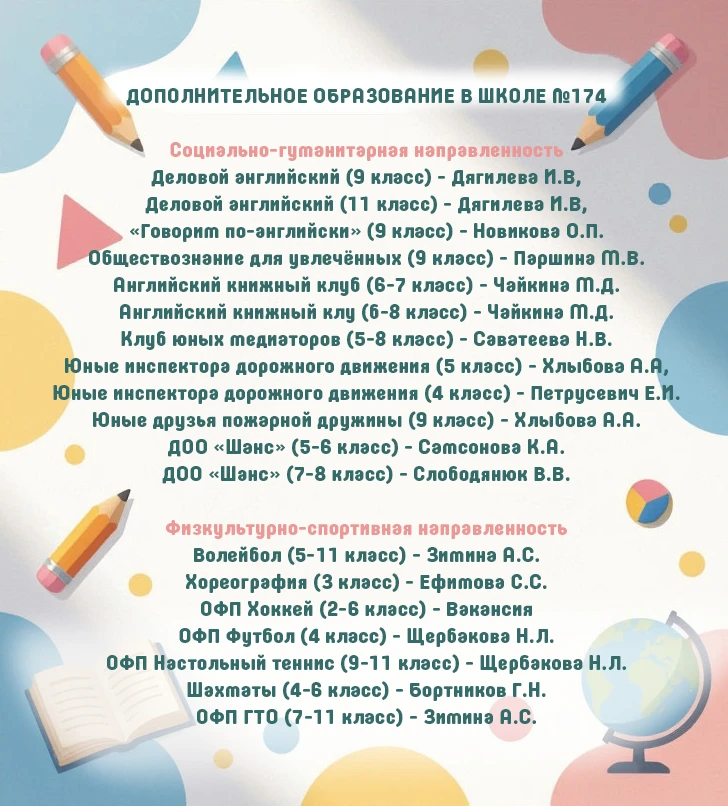 ⚡️Открыт набор на программы дополнительного образования в МБОУ "Школа №174"