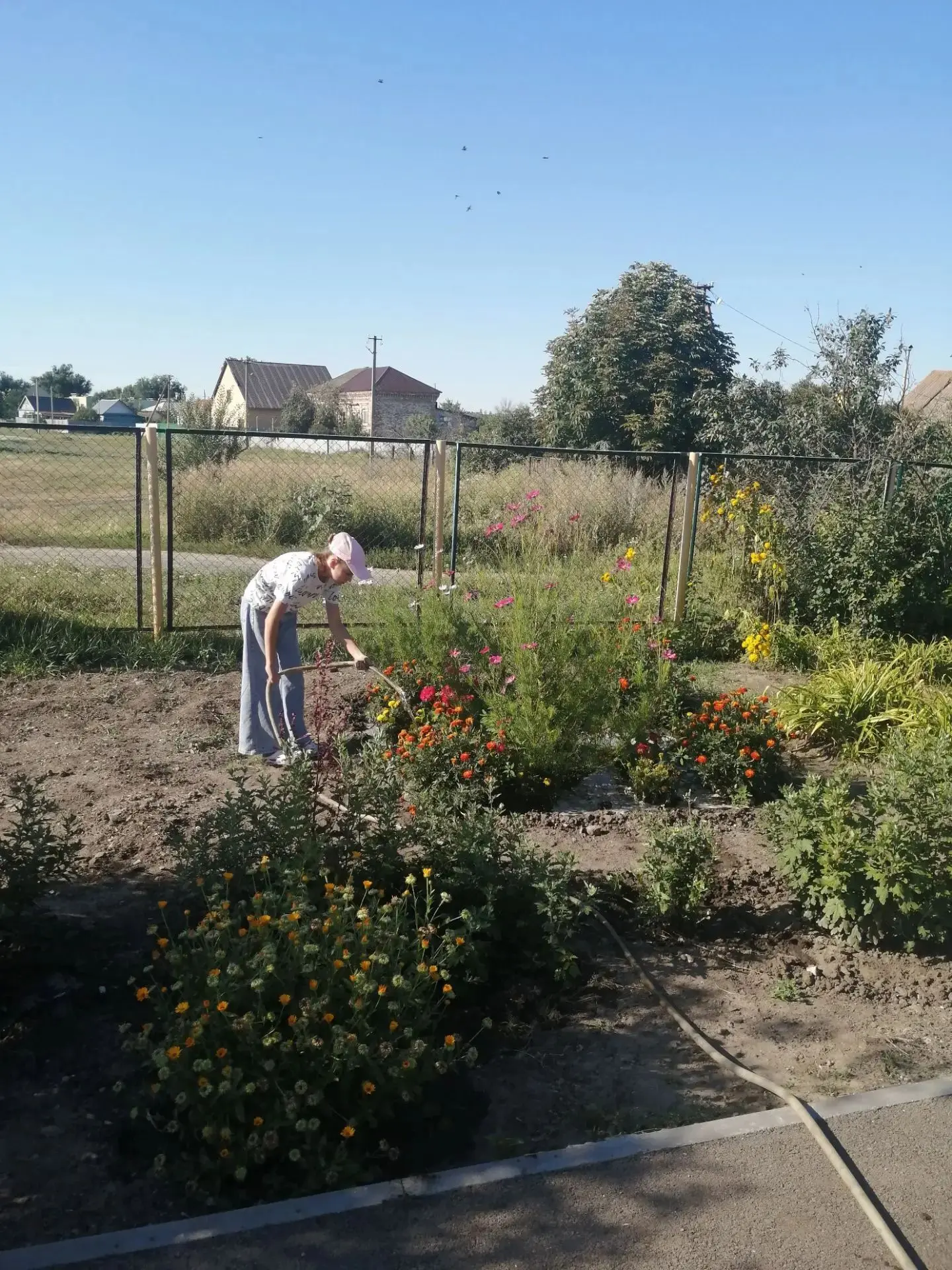 На пришкольном участке МАОУ "СОШ села Рыбушка" продолжаются работы по благоустройству т...