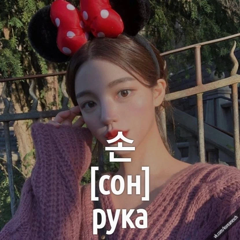 🥎 몸 - [мом] – тело 
🥎 눈 - [нун] – глаз 
🥎 입 - [ип] – рот 
🥎 귀 - [куи/кви] – ухо 
🥎 코 - [кхо] – 