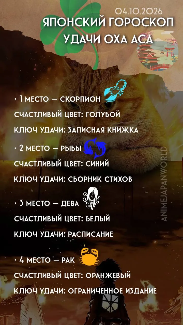 • Японский гороскоп удачи  на сегодня (04.10.2026) 🏯 Всем хорошего дня!