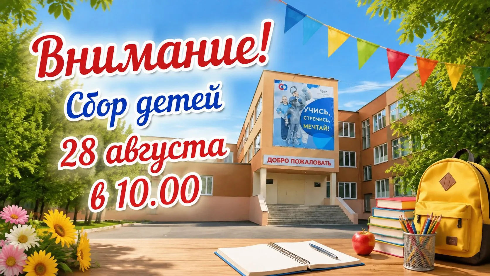 28 августа в 10:00 состоится общешкольный сбор! Место встречи: классные кабинеты.