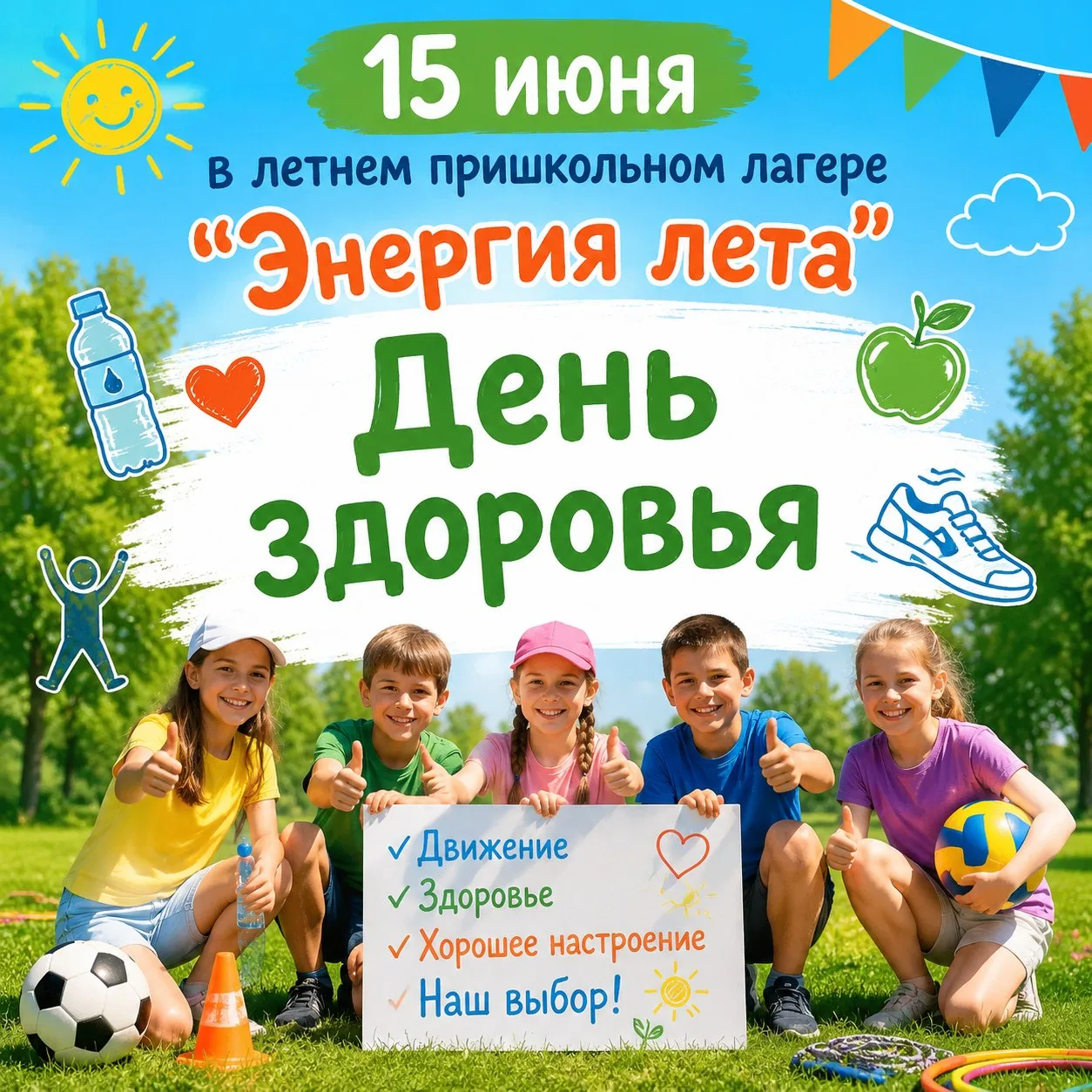 💐15 июня в летнем пришкольном лагере "Энергия лета" День здоровья! 🤸🏻⛹🏻
💪🏻Начинаем бодро, весе