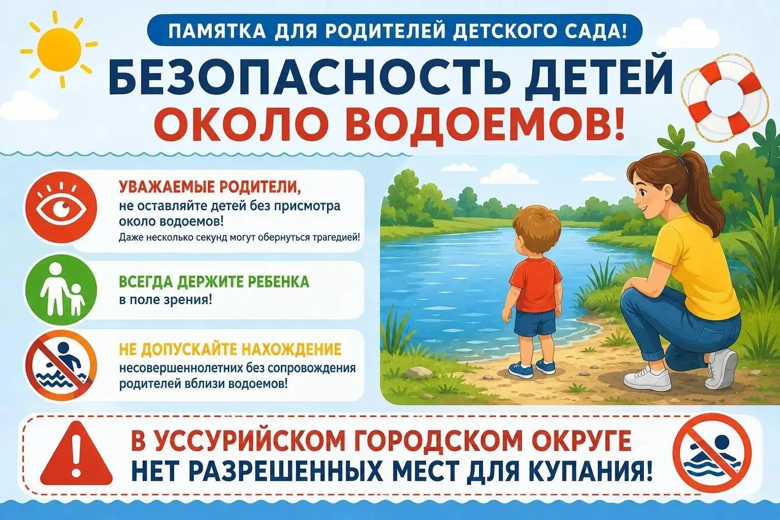🌊 Безопасность на воде: правила, которые спасают жизнь!

Лето — время отдыха у водоемов. Но чтобы о