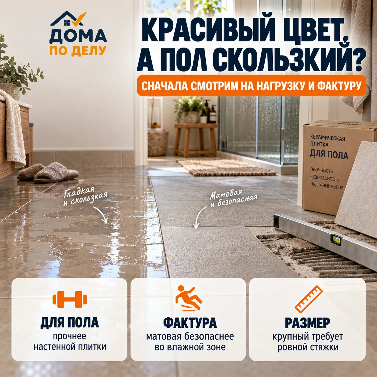 🧱 Напольная плитка: как выбрать покрытие для воды, мебели и ежедневной ходьбы