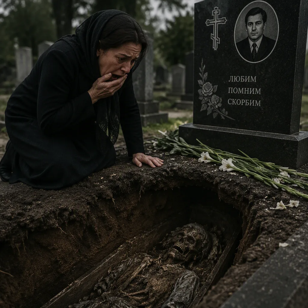 Придя на могилу мужа, вдова заметила огромную яму прямо возле надгробия: она заглянула ...