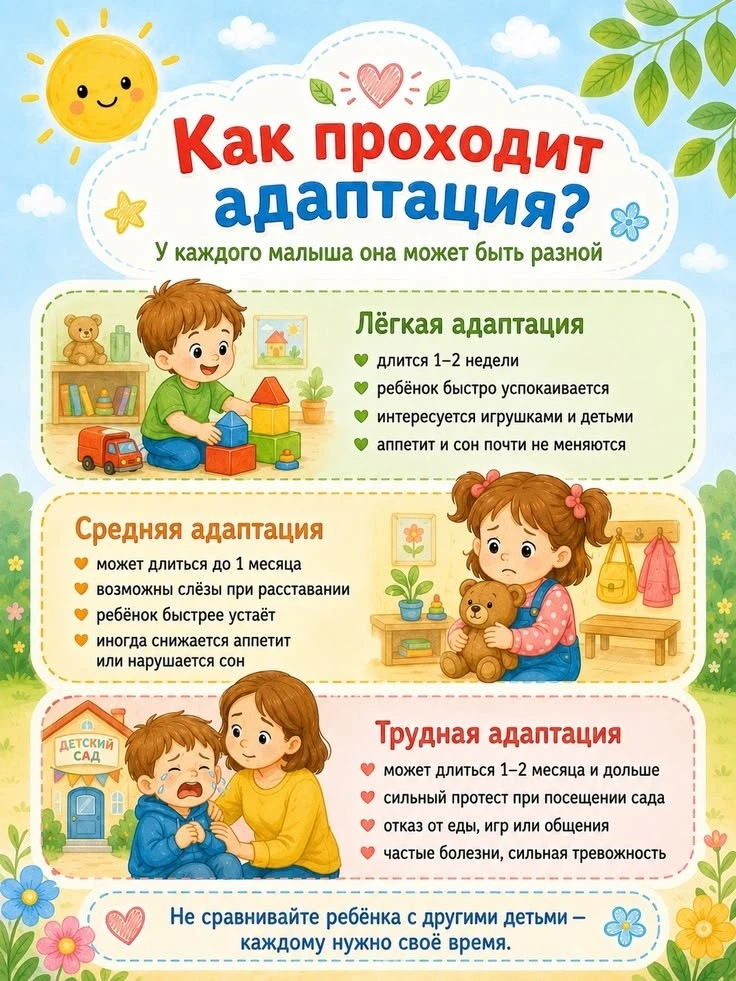 📃Адаптация — это процесс, в ходе которого ребёнок привыкает к новым условиям жизни: др...