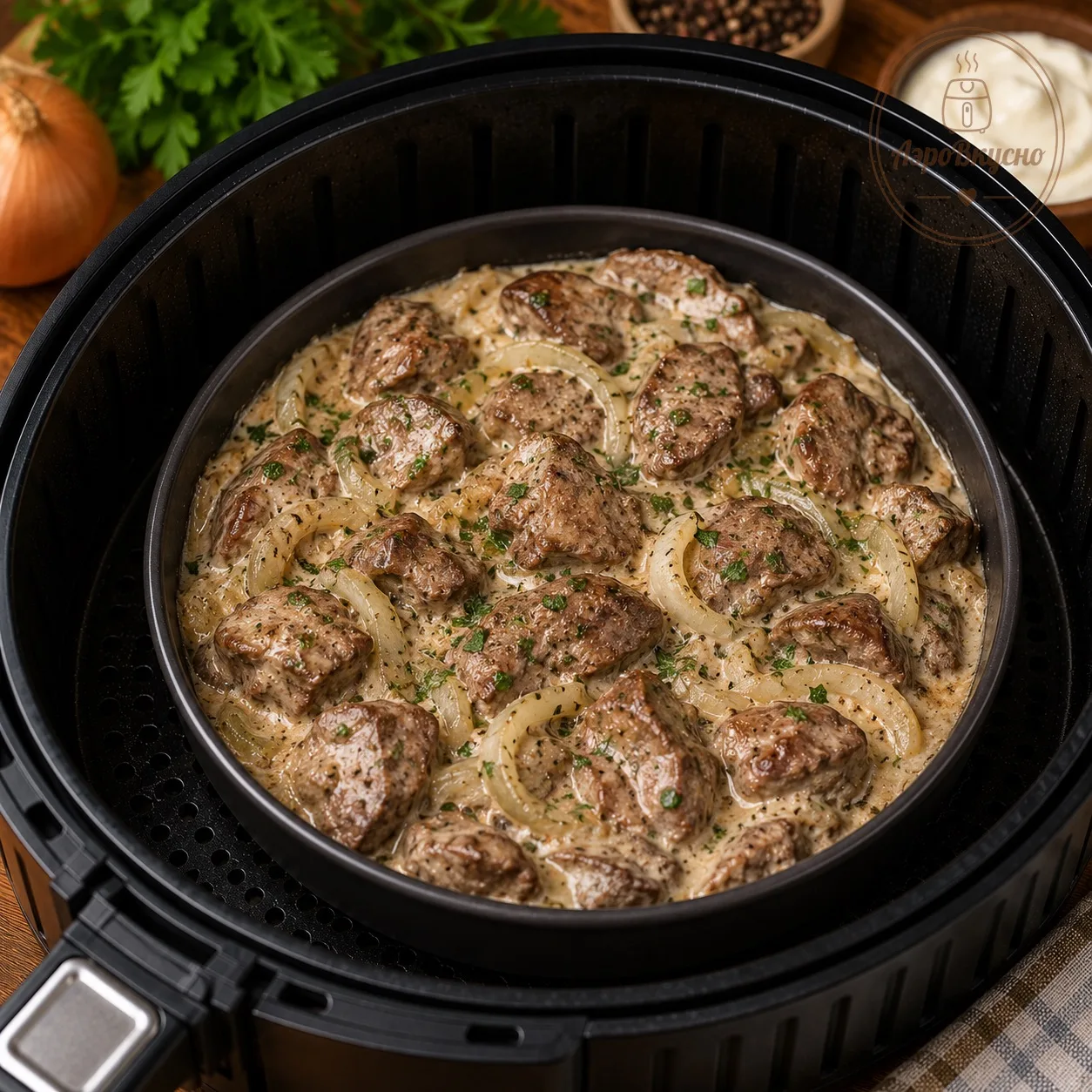 🍗 Куриная печень с луком и сметаной в аэрогриле