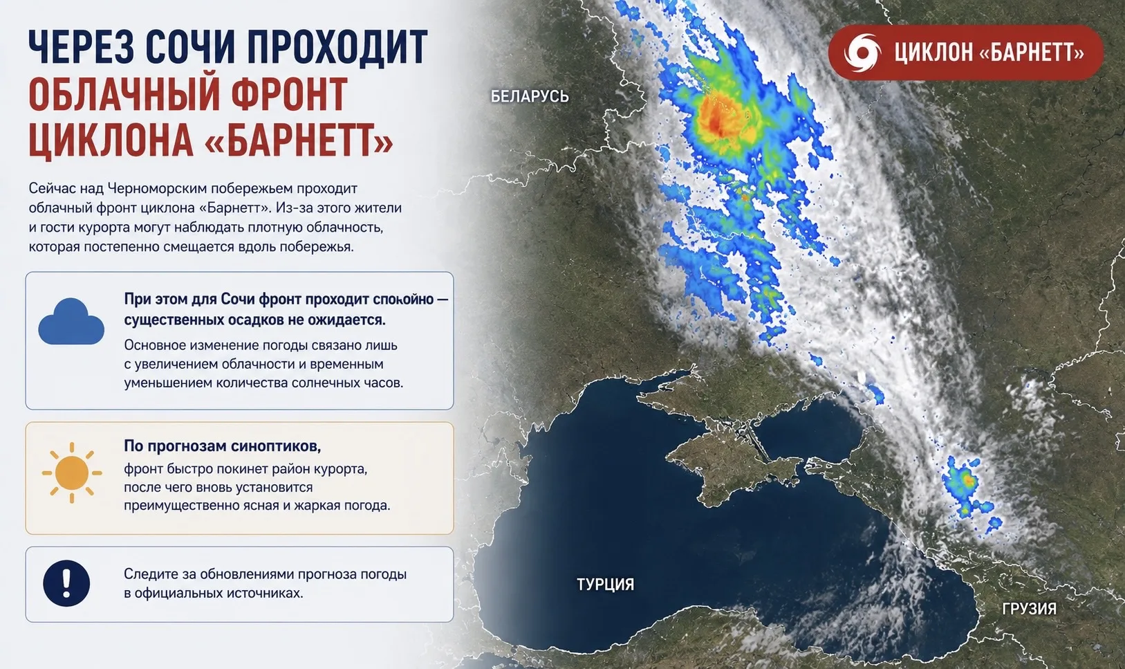 ⚡️ Через Сочи проходит облачный фронт циклона Барнетт