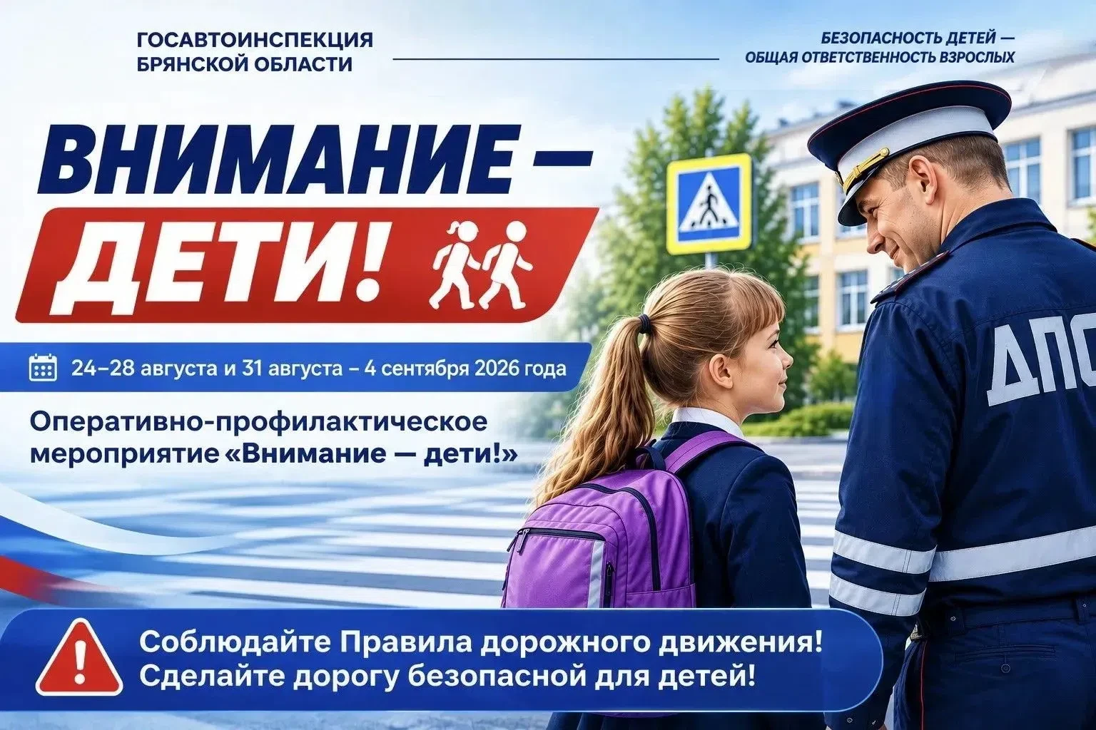 📌 В Брянской области проходит оперативно-профилактическое мероприятие «Внимание — дети!»