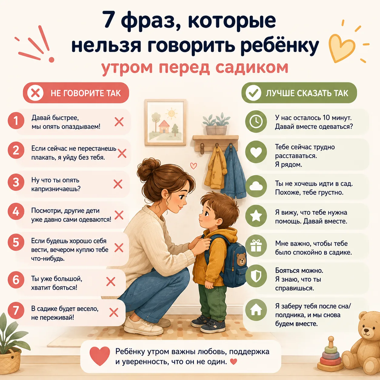 7 фраз, которые лучше не говорить ребёнку утром перед садиком 🚫