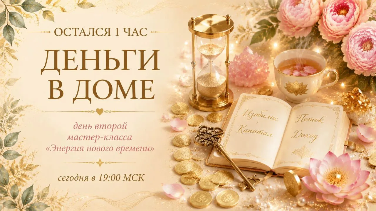 ⏰ Остался 1 час. Деньги в доме

Уже в 19:00 МСК встречаемся на втором дне мастер-класса. Погружаемся