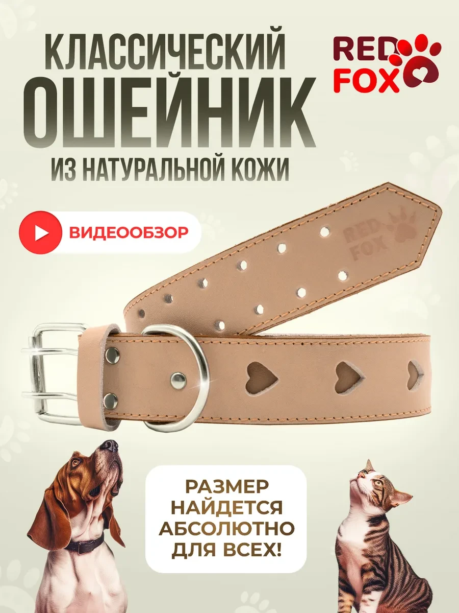 Ошейник для собак кошек мелких средних крупных пород кожаный _RedFOX_  Размеры: 13-18 15-20 19-24 19