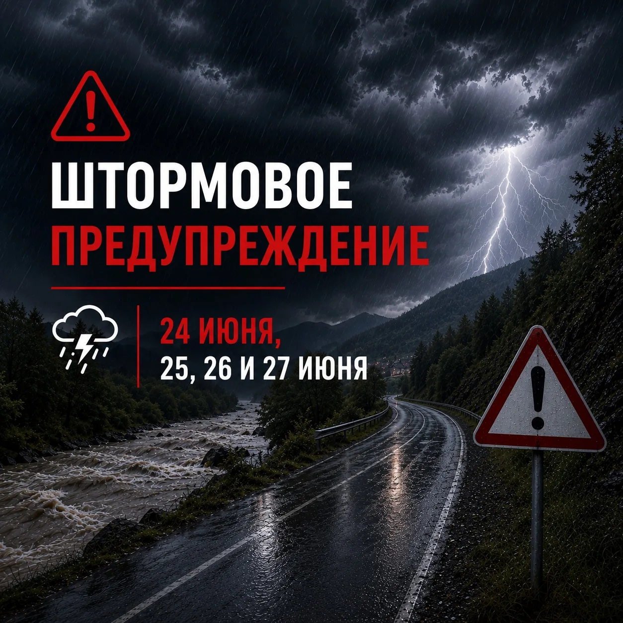 ⚠️ ШТОРМОВОЕ ПРЕДУПРЕЖДЕНИЕ

По данным ГМЦ КЧР, в период с 14:00–16:00 часов и до конца суток 24 июн