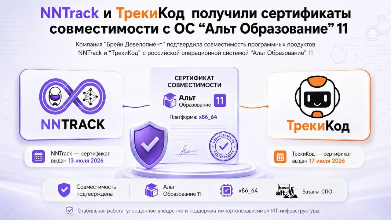 Компания «Брейн Девелопмент», разработчик российских программных продуктов NNTrack и «ТрекиКод», пол