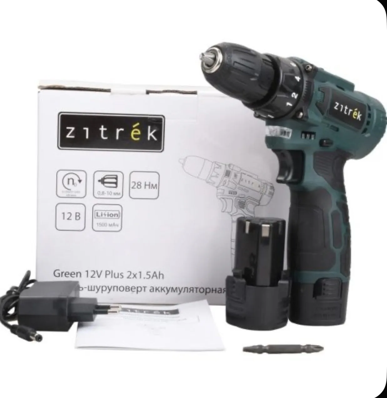 Дрель-шуруповерт аккумуляторная Zitrek Green 12V Plus, 12 В, 2х1,5Ач, 28 Нм (085-1014)