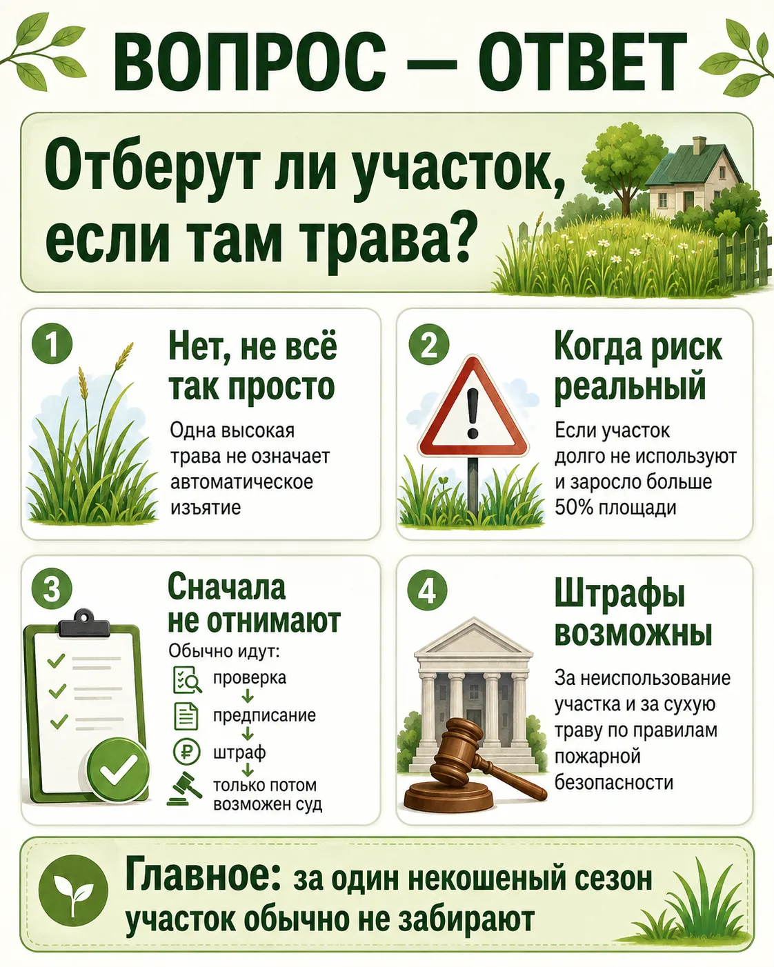 ❓ ПРАВДА ЛИ, ЧТО УЧАСТОК МОГУТ ОТОБРАТЬ, ЕСЛИ НА НЁМ РАСТЁТ ТРАВА?