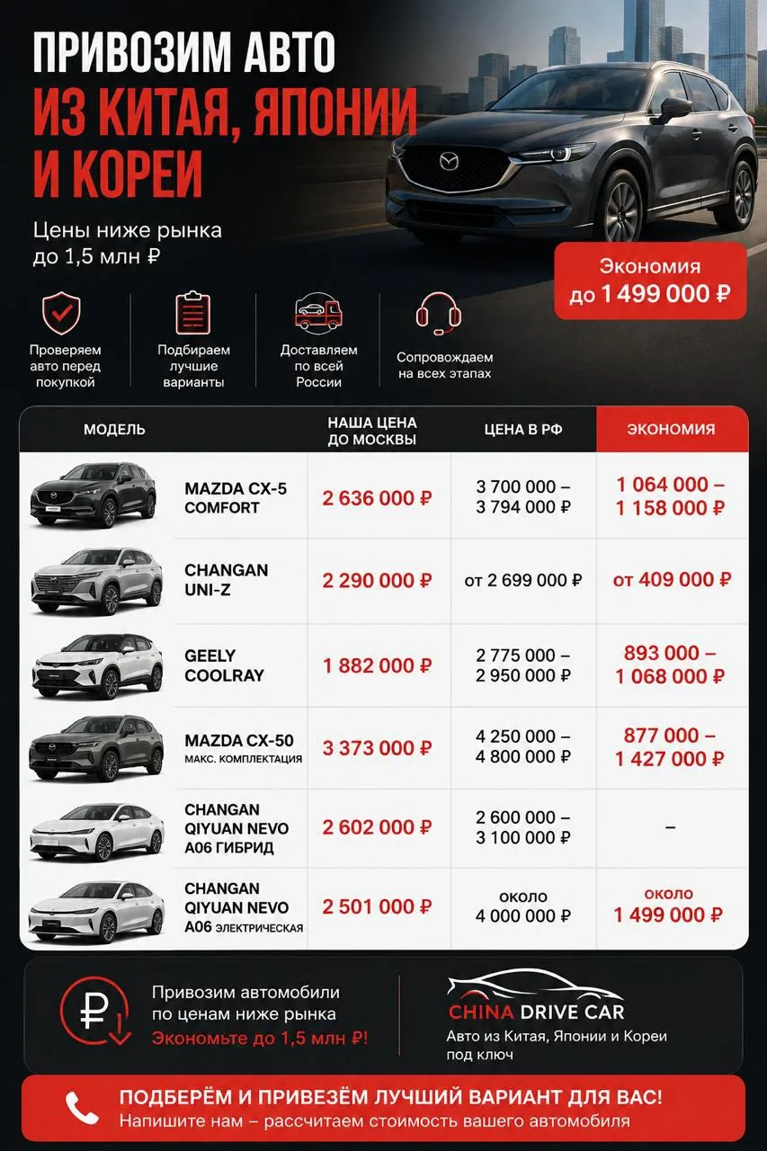 🚗 Автомобили из Китая, Японии и Кореи под ключ