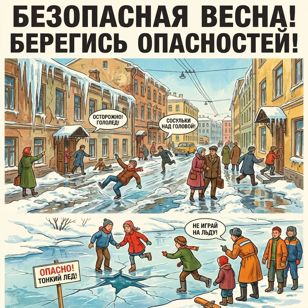 В период оттепели возрастает риск травматизма среди детей из-за схода снега и льда с кр...