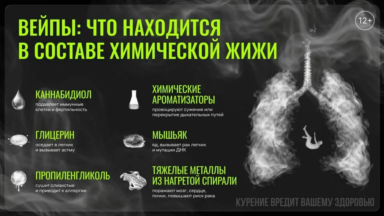 Дыши свободно — откажись от вейпов

❗Они наносят вред здоровью, увеличивая вероятность онкологически