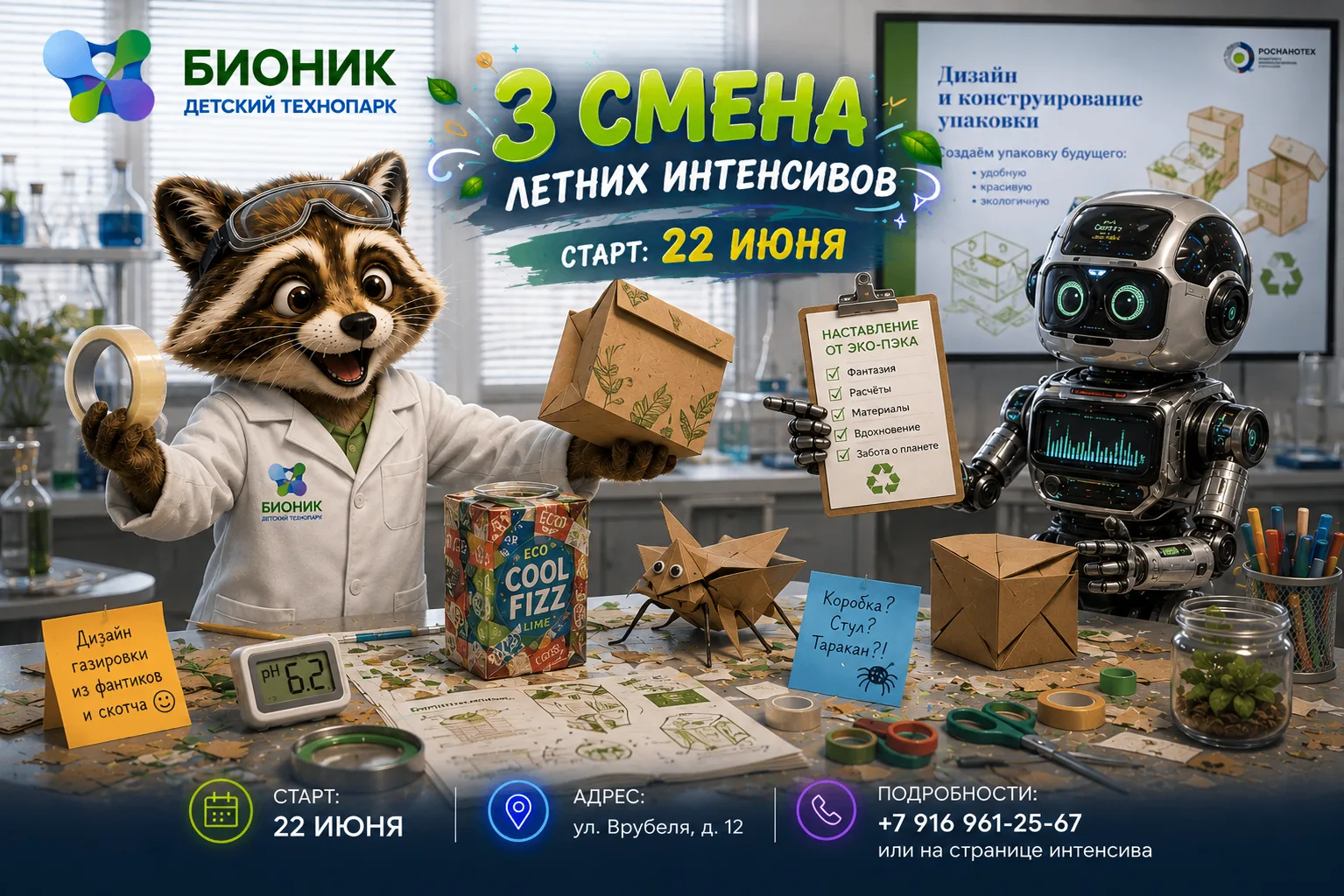 Лето продолжается: Енот готовится к новой смене летних интенсивов

🦝 Наш полосатый непоседа продолж