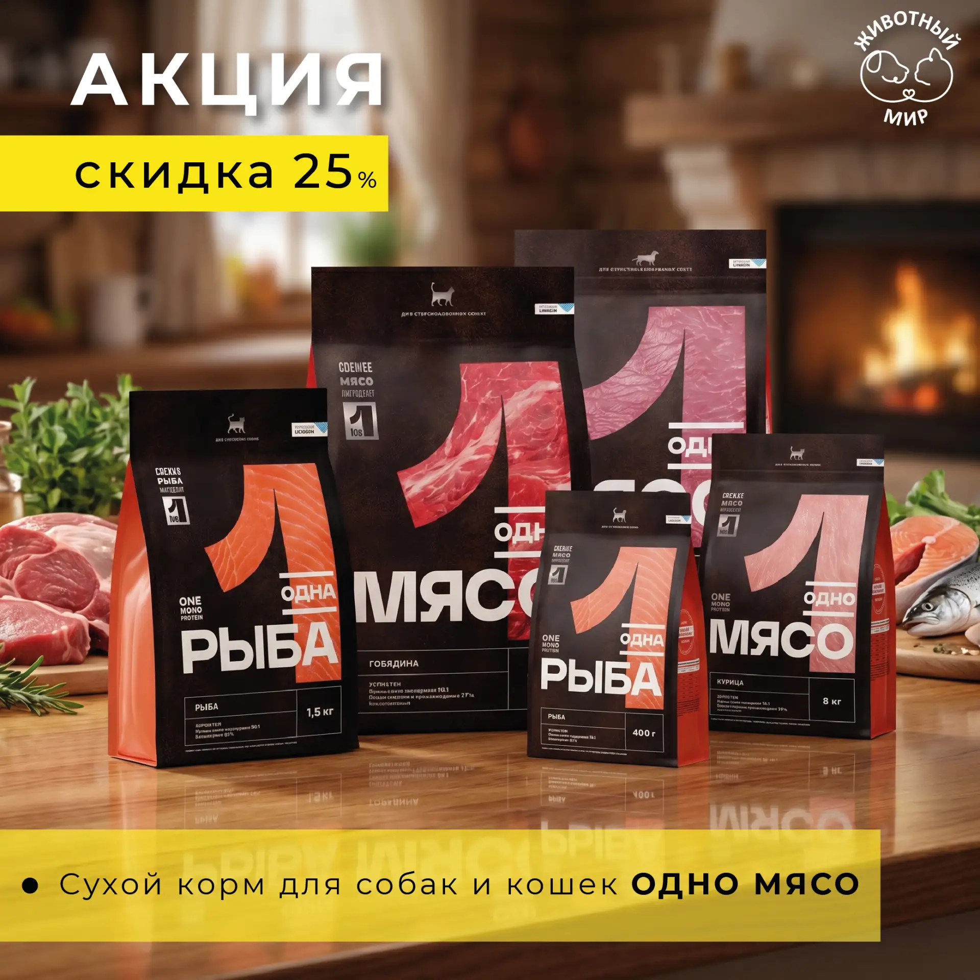 🔅 Даем скидку 25% на сухие корма «ОДНО МЯСО»!