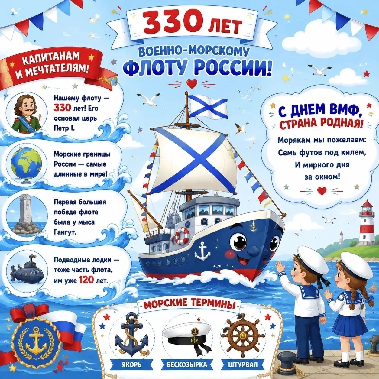 ⚓ 26 июля — День Военно‑Морского Флота России! 🇷🇺 В этом году российскому флоту исполняется 330 ле