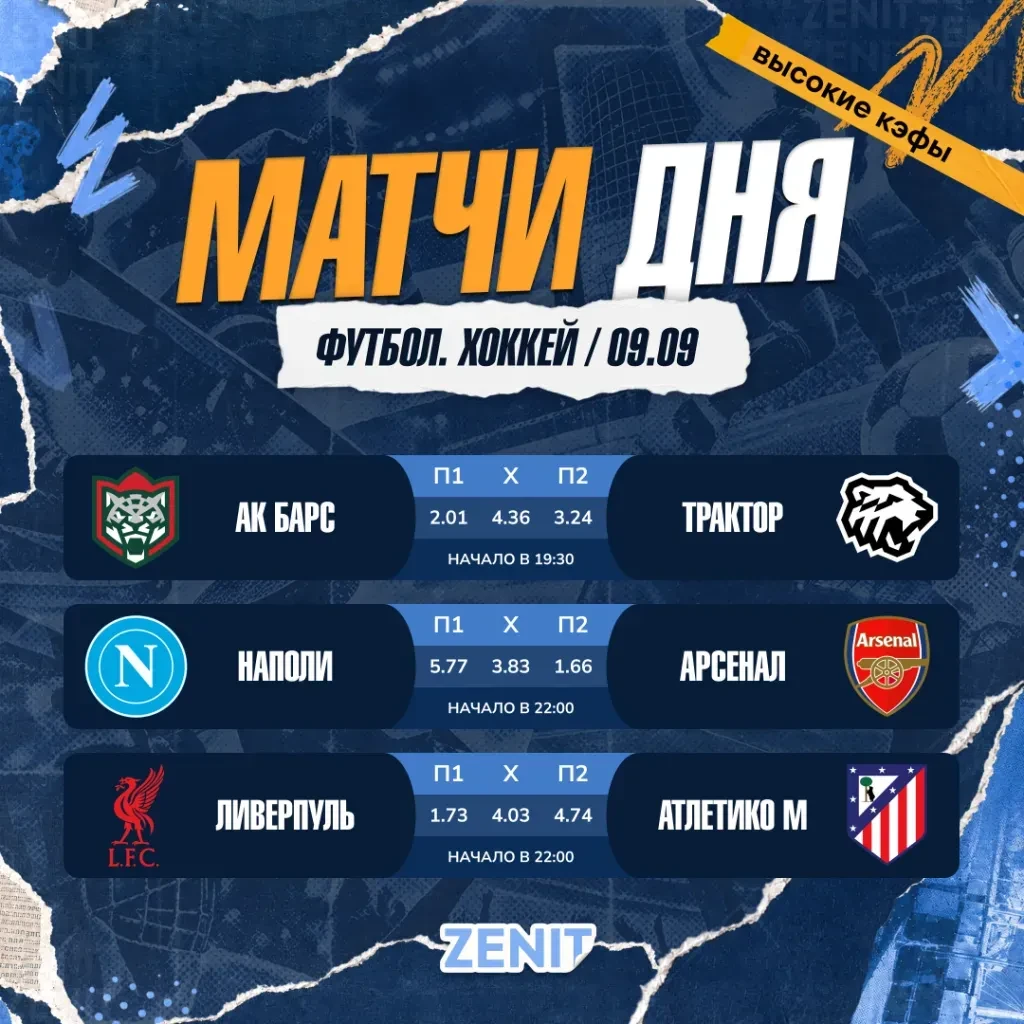 🏒⚽️ Матчи дня ждут тебя