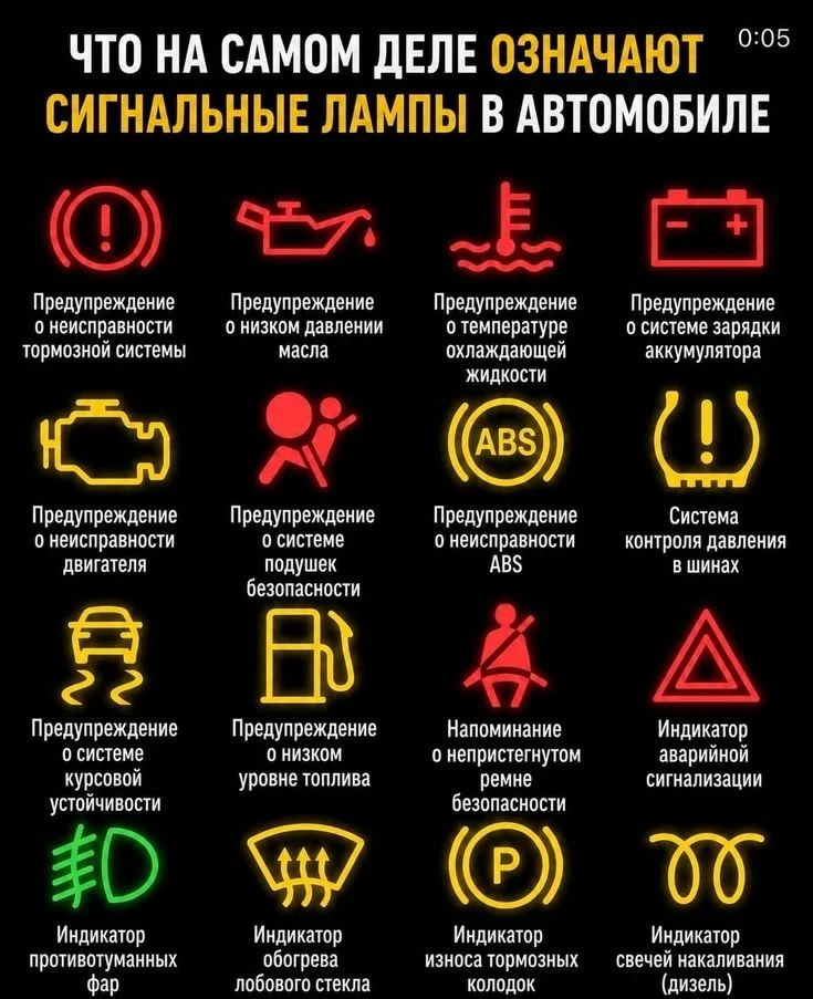 А это простая памятка, на случай, если у вас загорелась какая-то лампочка на панели при...