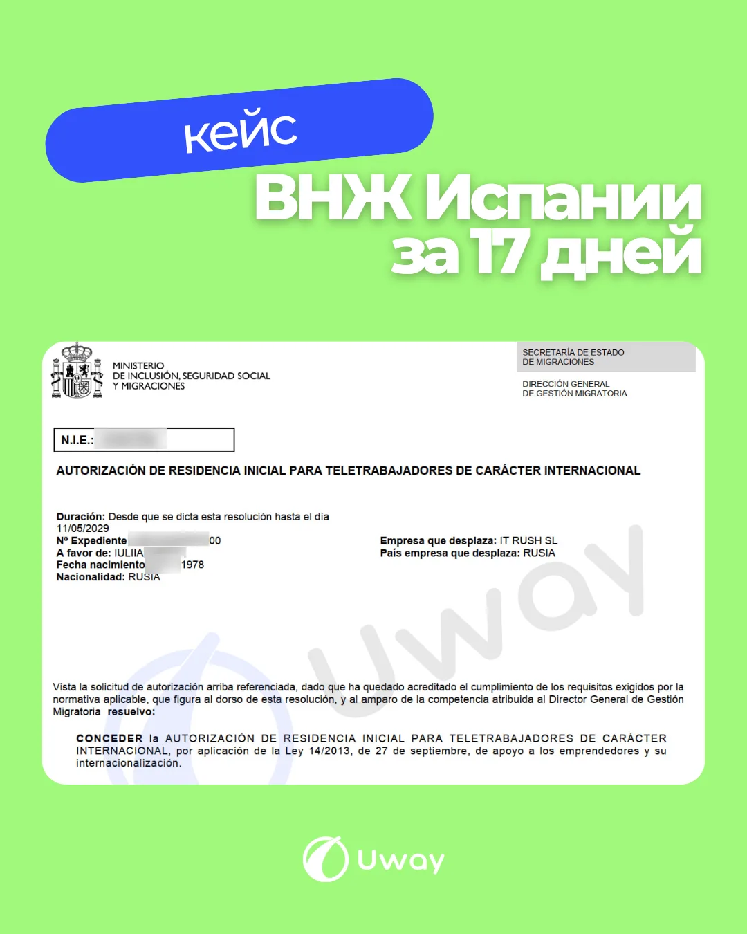🇪🇸 ВНЖ Испании: одобрение за 17 рабочих дней