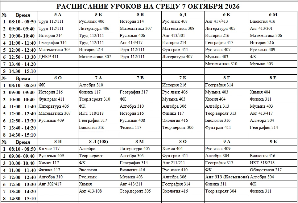 Расписание на 07.10.2026(Холмогорская)