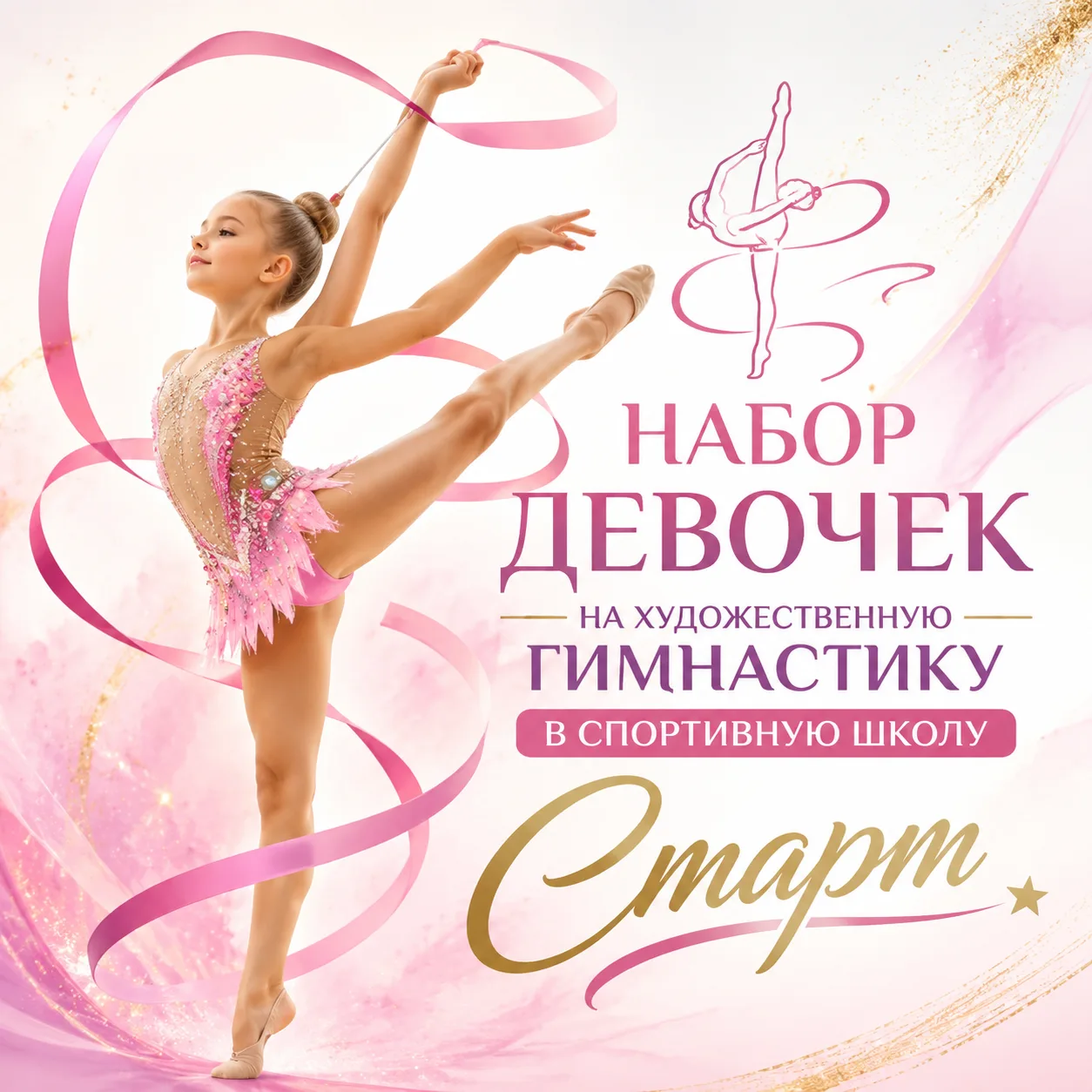 В СПОРТИВНУЮ ШКОЛУ "СТАРТ" ОТКРЫТ НАБОР ДЕВОЧЕК 2019-2023 Г. Р. НА ОТДЕЛЕНИЕ ХУДОЖЕСТВЕ...