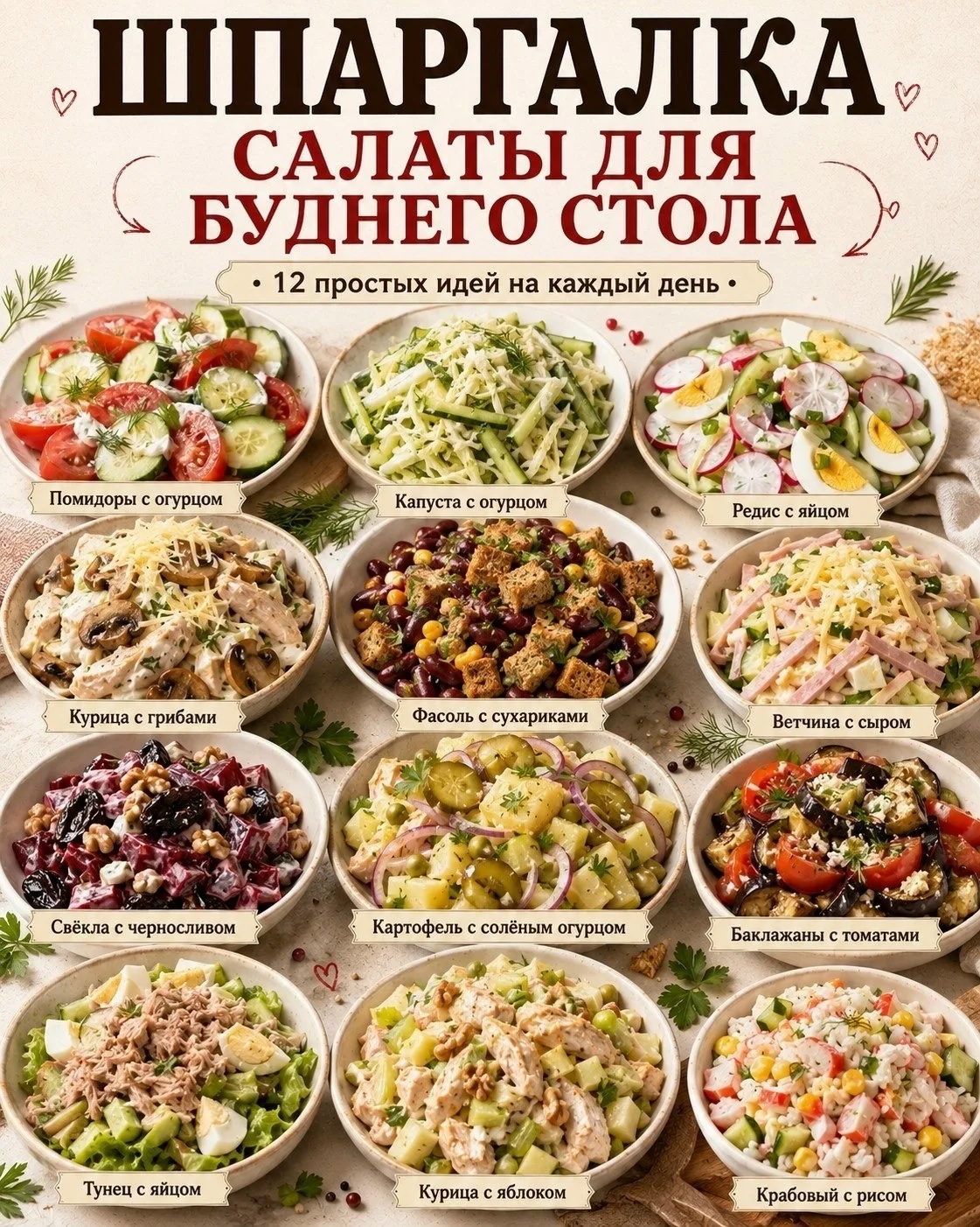 Сохраняйте подборку салатов, которые легко приготовить из самых обычных продуктов 🥗