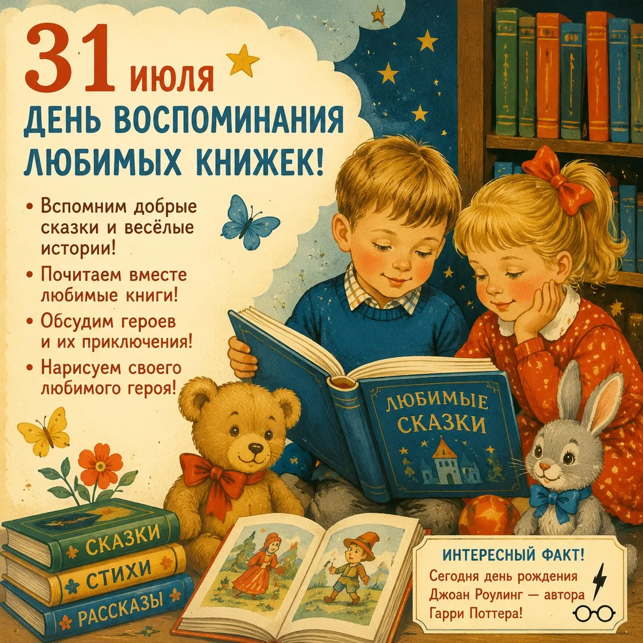 📚✨ 31 июля — День воспоминания любимых книжек! 📖
Дорогие наши малыши и уважаемые родители, коллеги