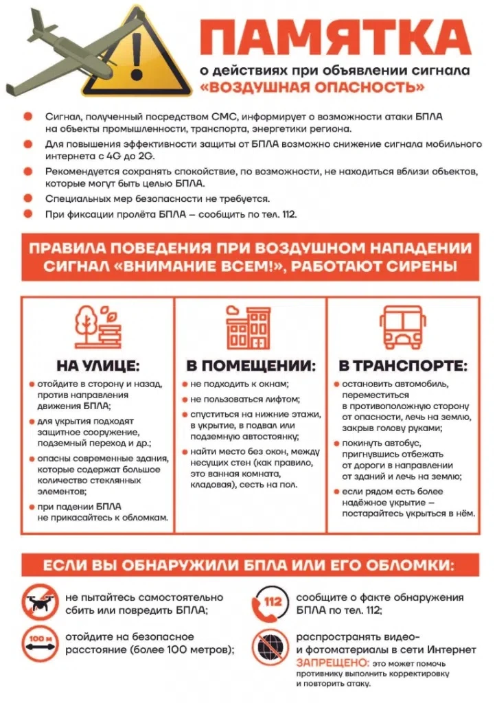 📢 Действия при сигнале «ВОЗДУШНАЯ ОПАСНОСТЬ»

Друзья, публикуем актуальные правила поведения при уг
