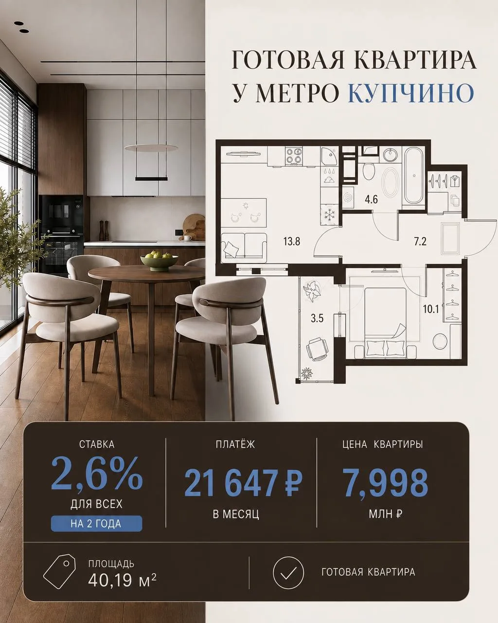 🔥 От 21 647 ₽ за свою 2-евро квартиру 40 м². ТОП-условия на готовые квартиры для ВСЕХ!