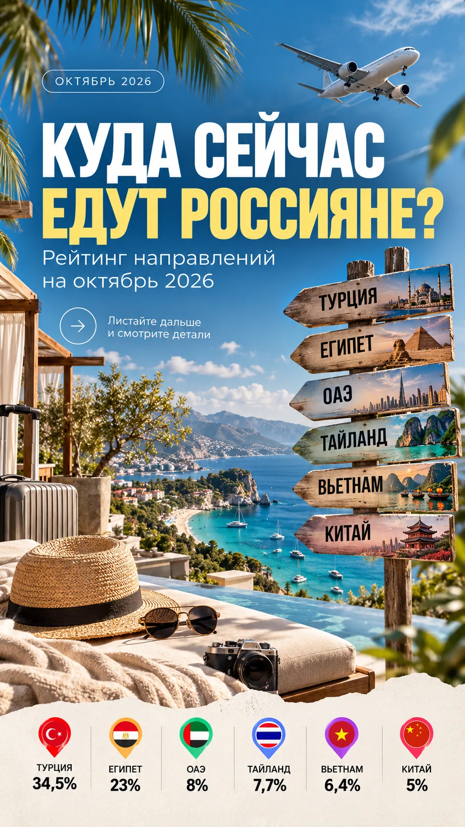 Куда сейчас едут россияне? 🌴✈️