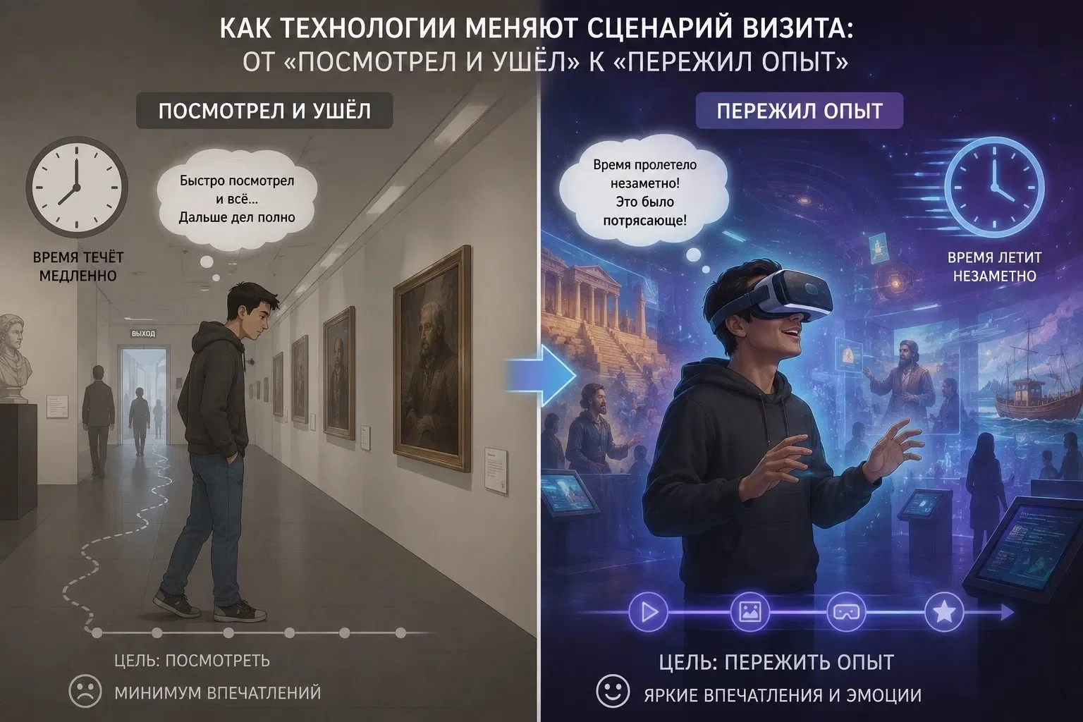 Посетитель провёл в зале 4 минуты. Сфотографировал витрину. Ушёл.

Знакомо?

Традиционная экспозиция