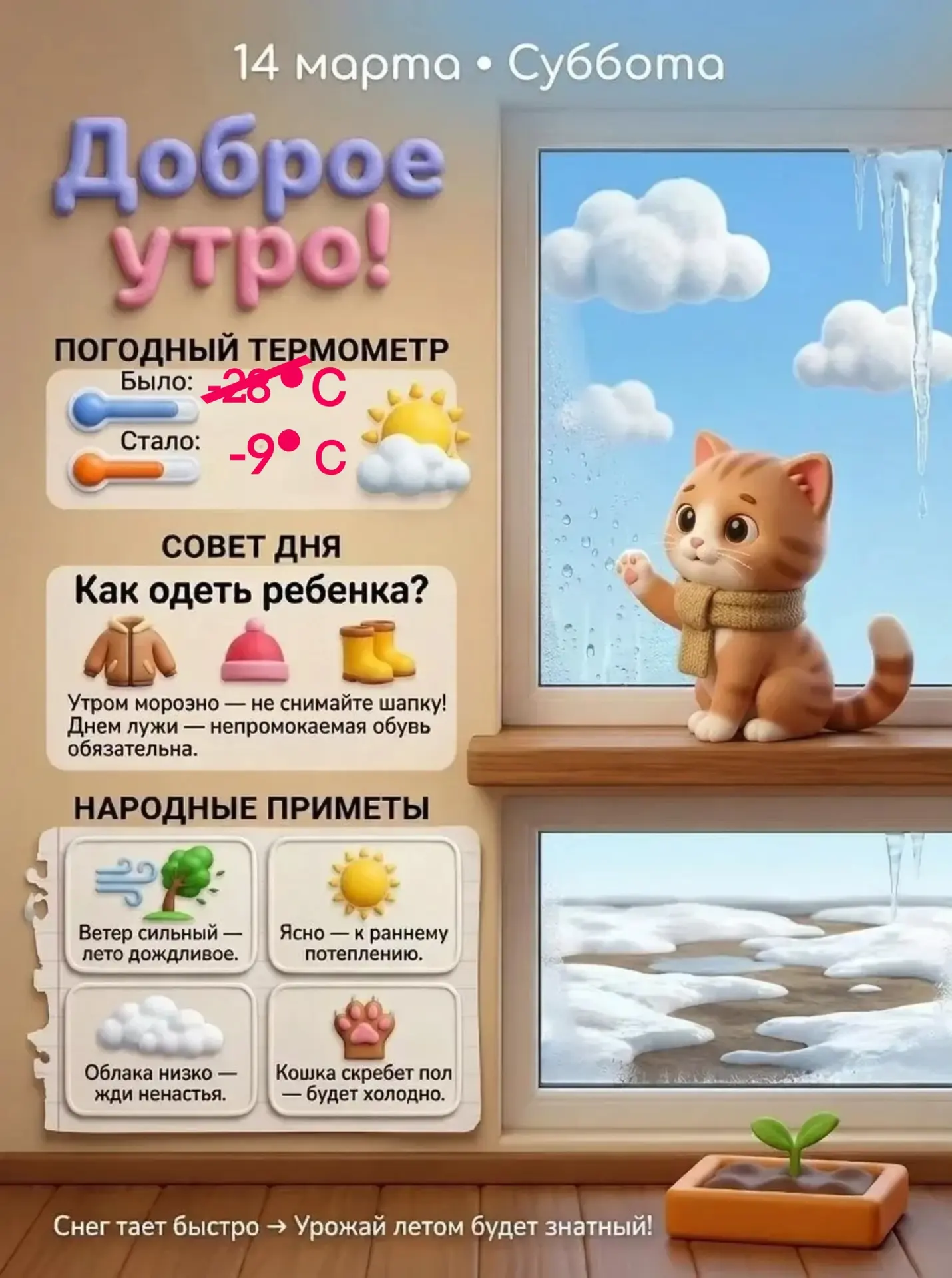☀️ Доброе утро, дорогие родители, коллеги, друзья!  Суббота — а значит, впереди два дня отдыха! Нако