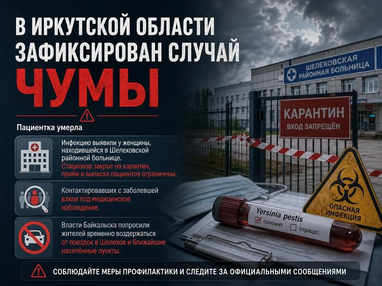 ⚠️ В Иркутской области зафиксировали случай чумы — пациентка умерла