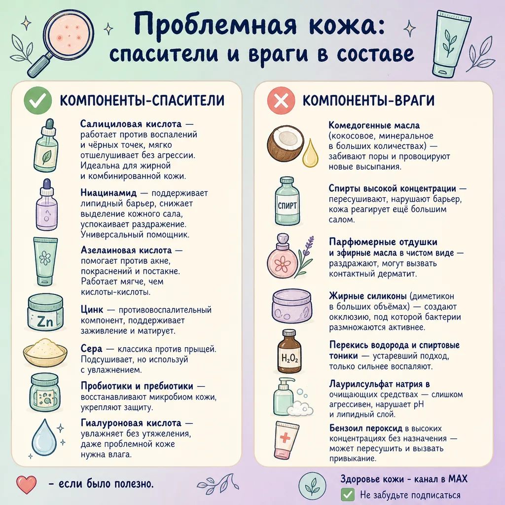 Проблемная кожа: спасители и враги в составе уходовой косметики