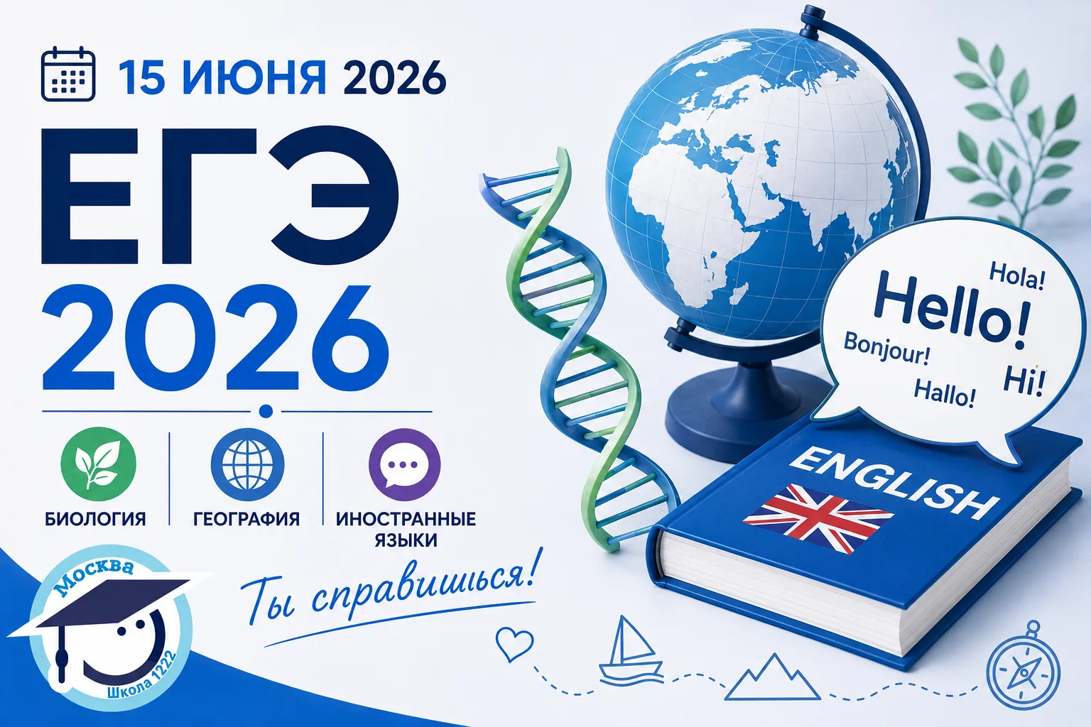 🌍🧬 Сегодня наши одиннадцатиклассники сдают ЕГЭ по биологии, географии и иностранным языкам!

📝 Эт