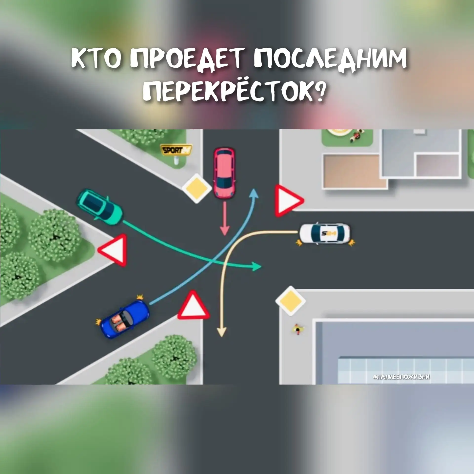 Какая машина последней проедет перекрёсток?