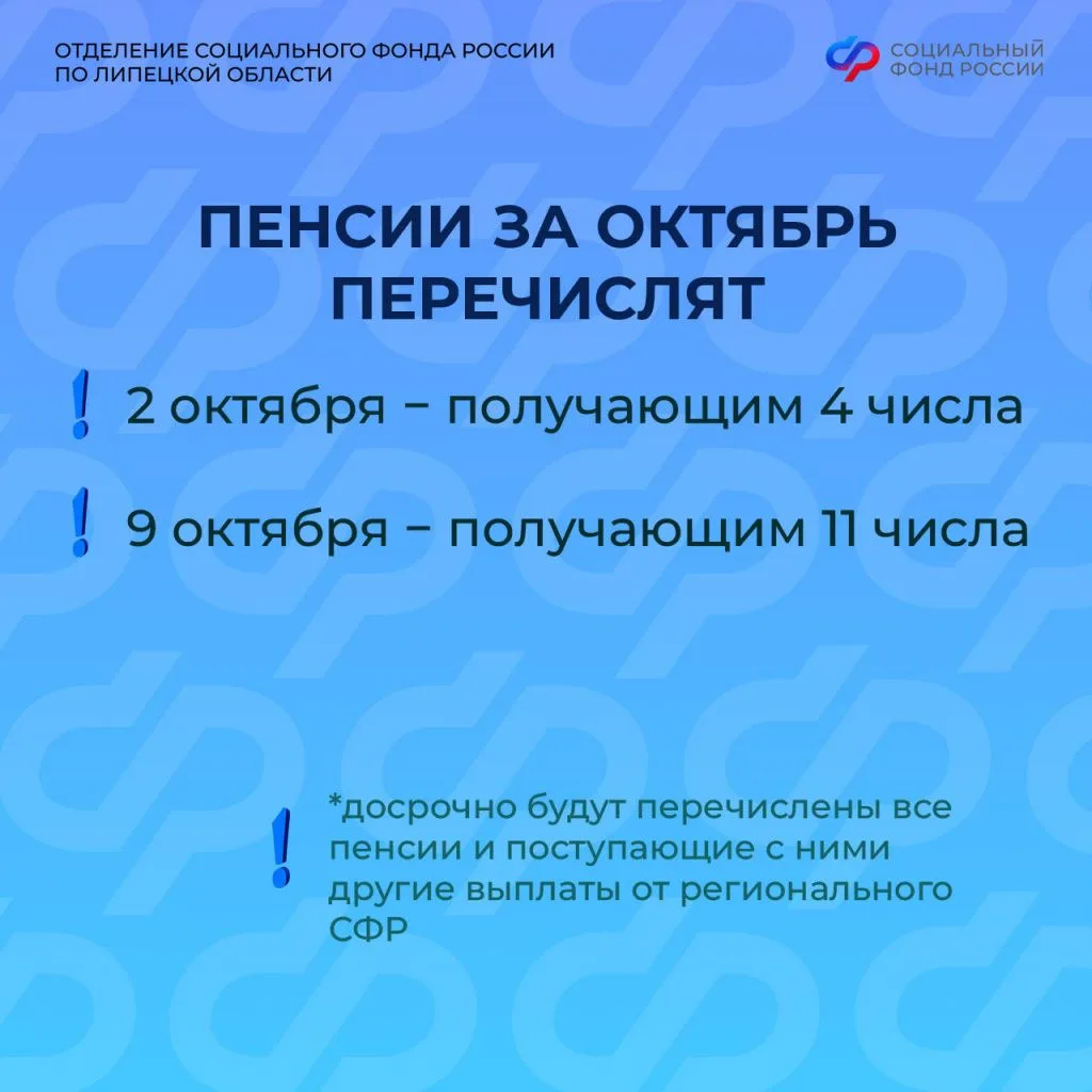 Детские пособия и пенсии в октябре липчанам выплатят досрочно.