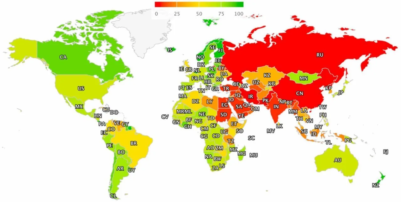 Россия заняла предпоследнее место в мире по уровню свободы интернета — страна получила ...