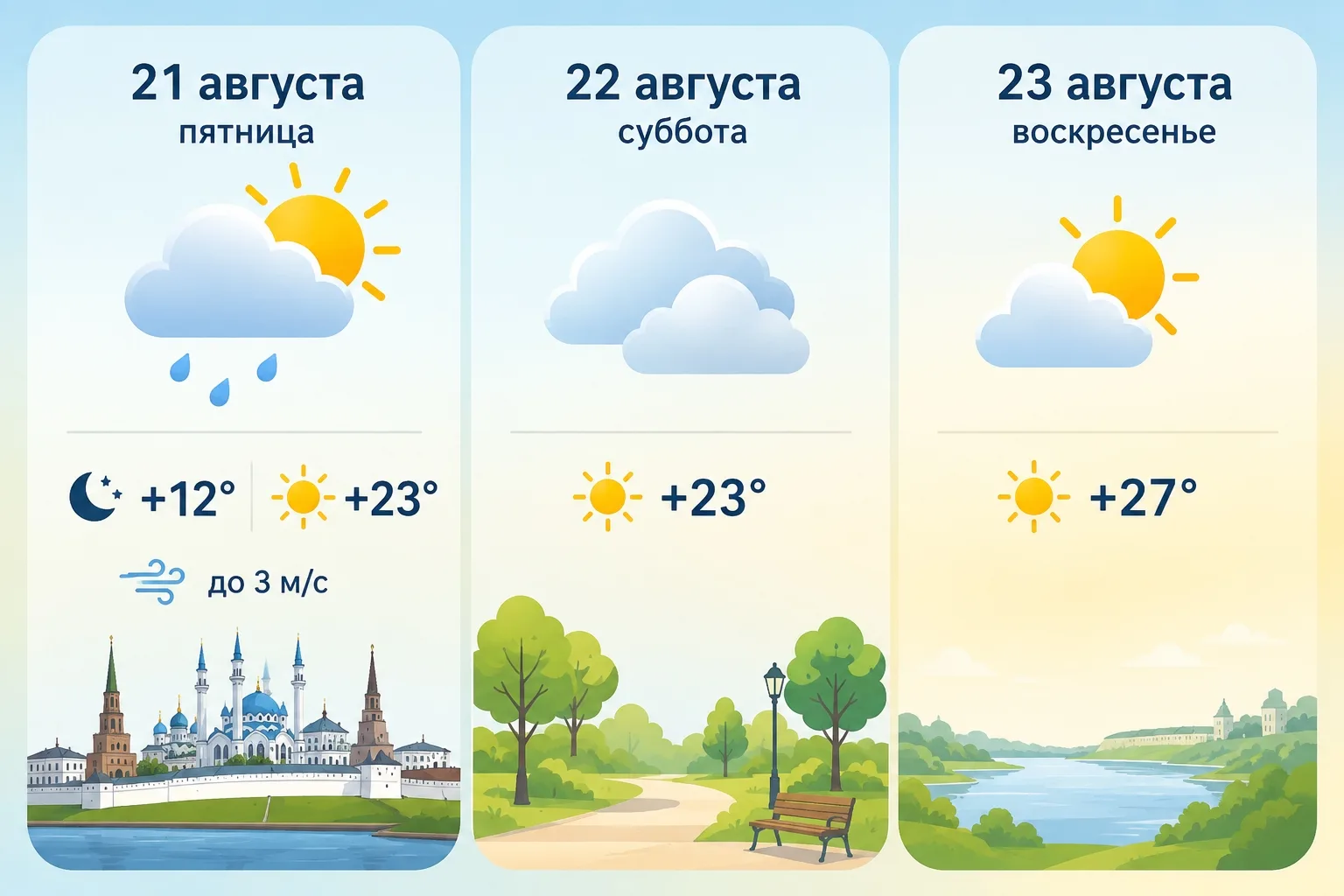 ⛅️Погода в Казани и Татарстане на пятницу, 21 августа
