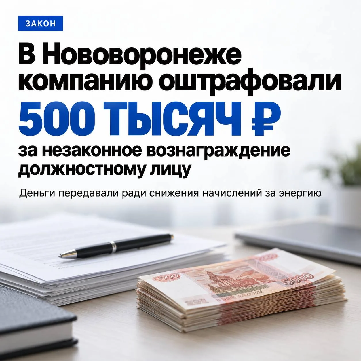⚖️ В Нововоронеже компанию оштрафовали на 500 тысяч рублей за незаконное вознаграждение...