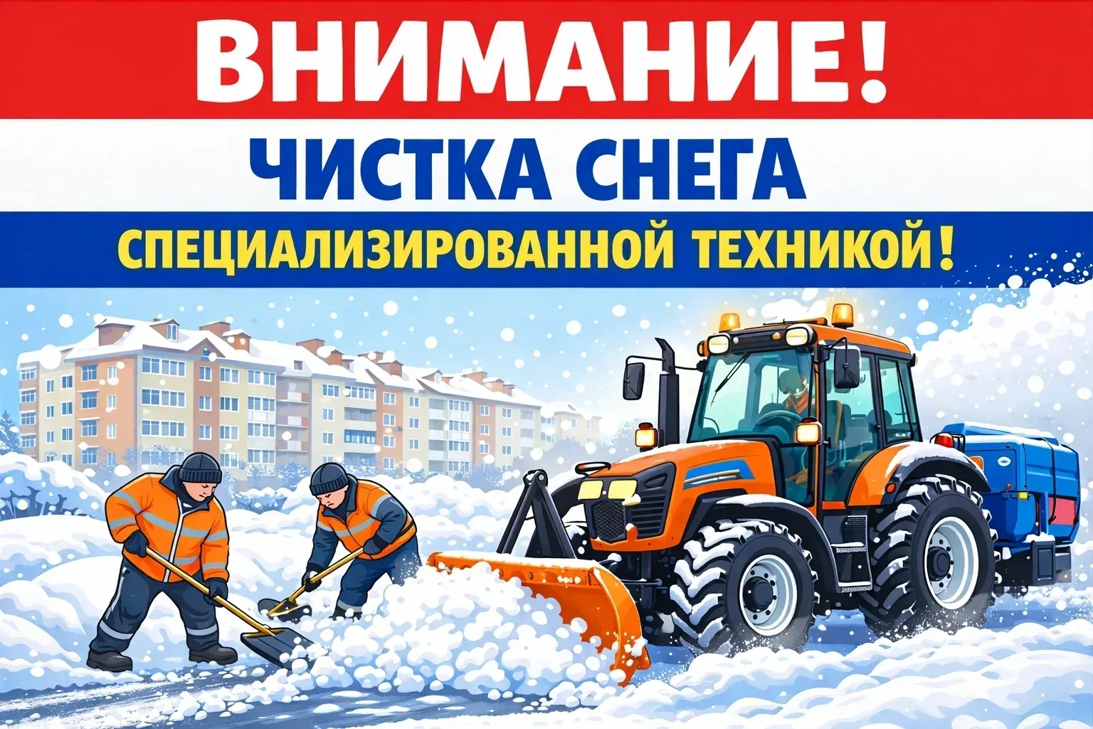 Уважаемые жители!  Сообщаем, что завтра (07.02.2026г.) будет проводиться уборка снега с привлечением