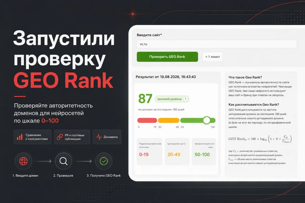 🚀 Запустили инструмент проверки GEO Rank