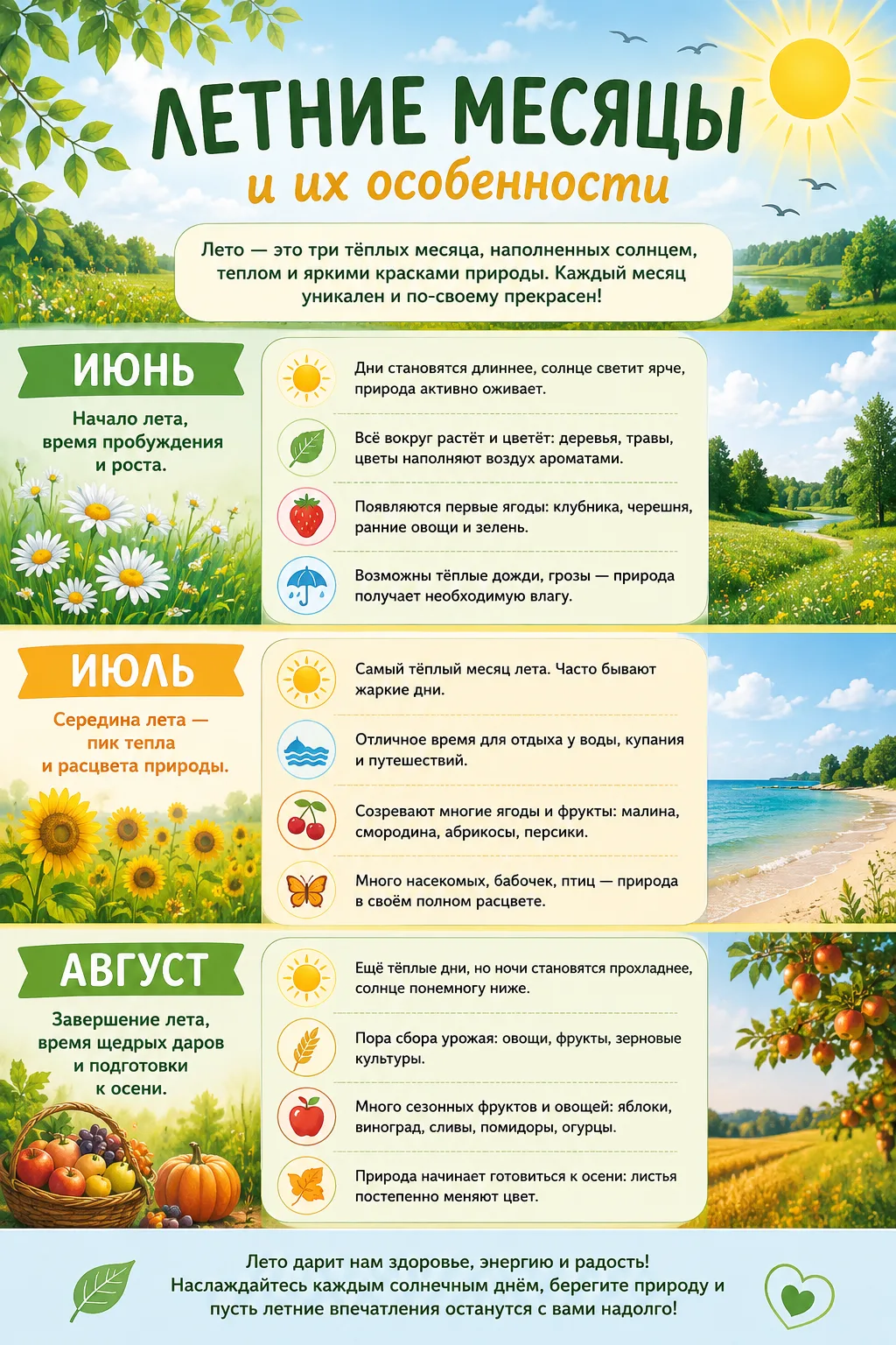 Плакат для информационного стенда про летние месяцы!