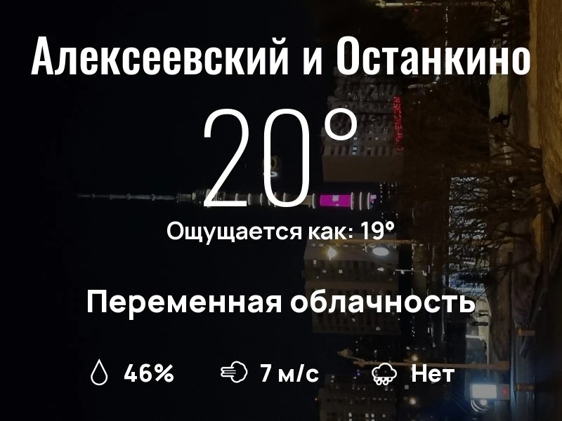 Что с погодой в районе ВДНХ?

Одевайтесь по погоде, берегите себя!
Успешного дня, соседи!

#погодана